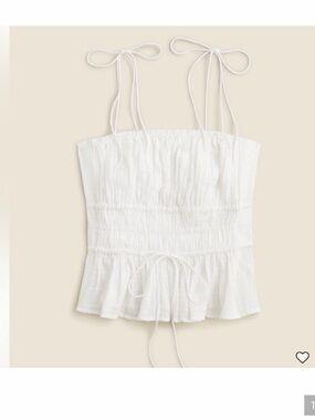 J. Crew White Smocked Tie-Shoulder Peplum Crop Top